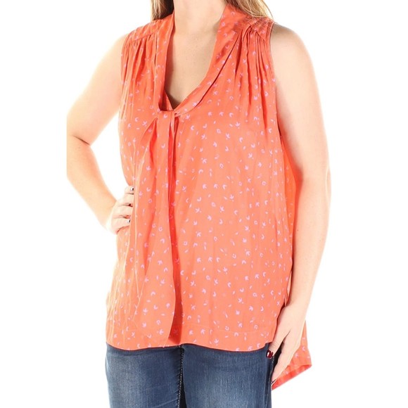 FREE PEOPLE Sleeveless Tie-Neck Coral Blouse - Picture 1 of 5